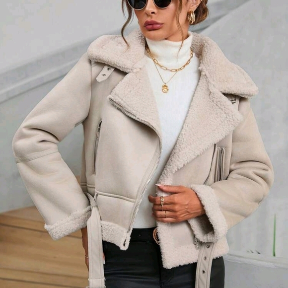 Jackets & Blazers - Teddy Lined Zip Up Moto Jacket